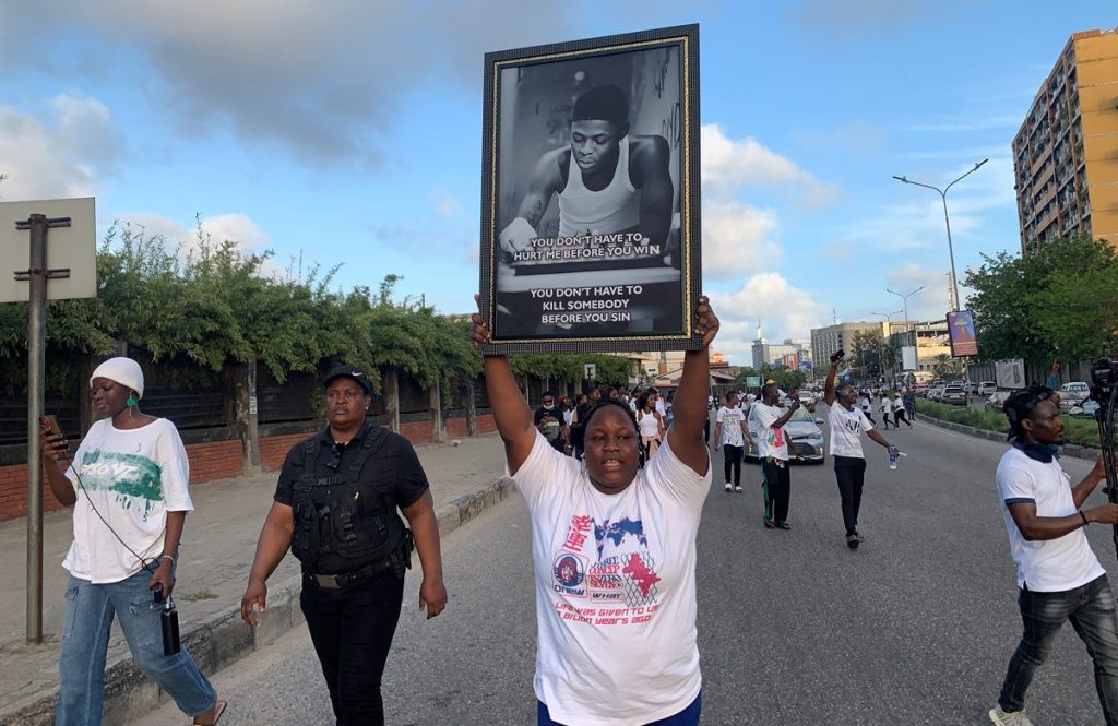 People Gather To Protest For Justice Over Death Of Late Nigerian Singer, Mohbad, In Lekki, Lagos